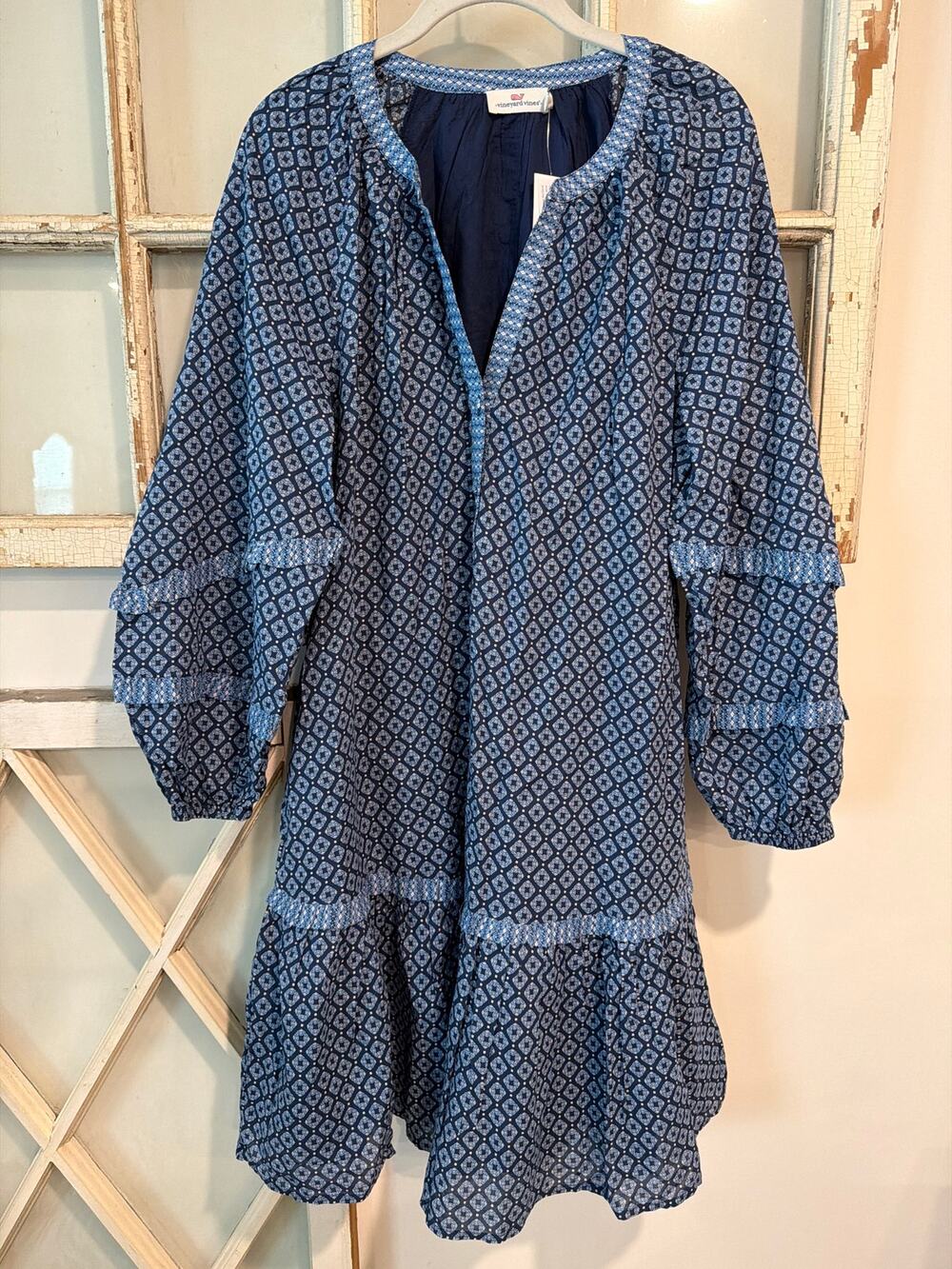 NWT Vineyard Vines size large blue patterned cotton dress